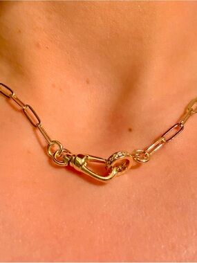 Gold Filled Paperclip Necklace with Pave Ring